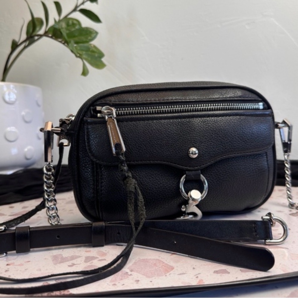Rebecca Minkoff Black Leather Crossbody Bag Silver Hardware Chain